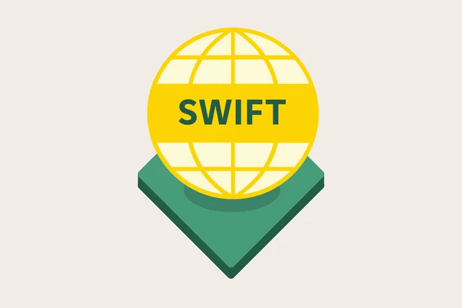 Dieses Bild zeigt einen Globus mit dem Wort „SWIFT“, das für die Society for Worldwide Interbank Financial Telecommunication steht, die internationale Geldtransfers und globale Bankkommunikation ermöglicht.