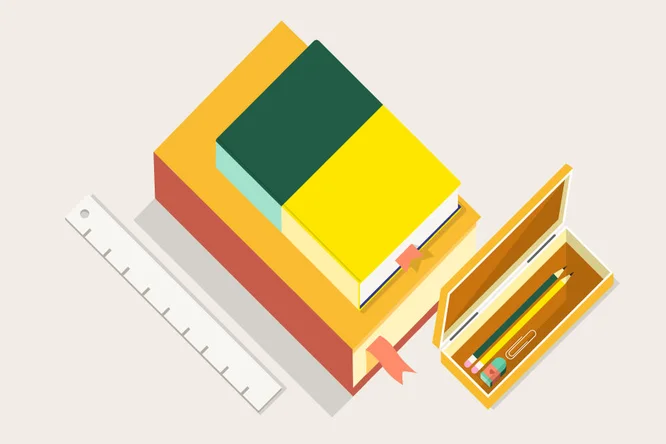 Eine stilvolle Illustration, die einen modernen Arbeitsplatz mit Laptop, Tablet, Büchern und einer Kaffeetasse zeigt und Produktivität und digitale Vernetzung darstellt.