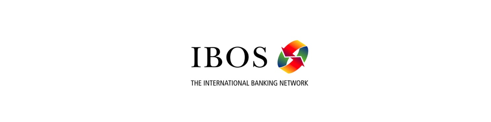 Das Bild zeigt das IBOS-Logo mit dem Slogan „The International Banking Network“. Das Logo besteht aus einem lebendigen, mehrfarbigen Kreis mit sich überschneidenden Formen. Die Schrift ist klar und professionell gehalten und unterstreicht das globale Bankennetzwerk-Thema.