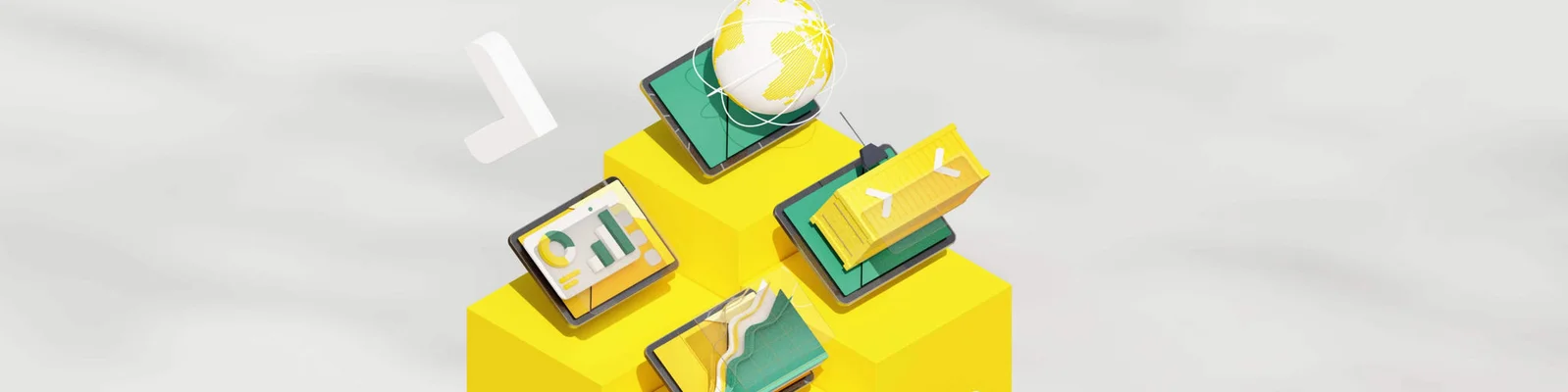 Eine lebendige Grafik, die verschiedene digitale Geräte zeigt, die Datenvisualisierungen anzeigen, einschließlich Diagrammen und einem Globus. Das Design verwendet helle Farben und moderne Elemente und betont die Bedeutung von Technologie in der Datenanalyse.