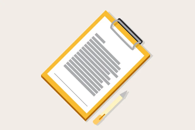 A clean and simple illustration of a clipboard with lined paper and a pen, symbolizing organization, planning, and productivity.
