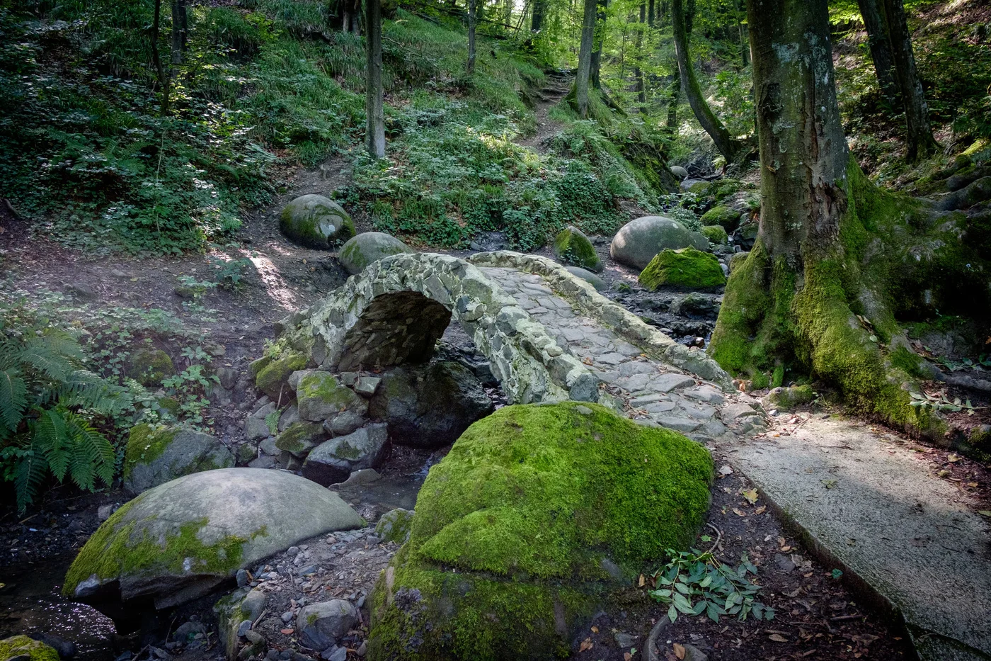 Largest stone sphere in Europe. Mystical place with full positive energy in middle of wild forest near City Zavidovici. Bosnia and Herzegovina