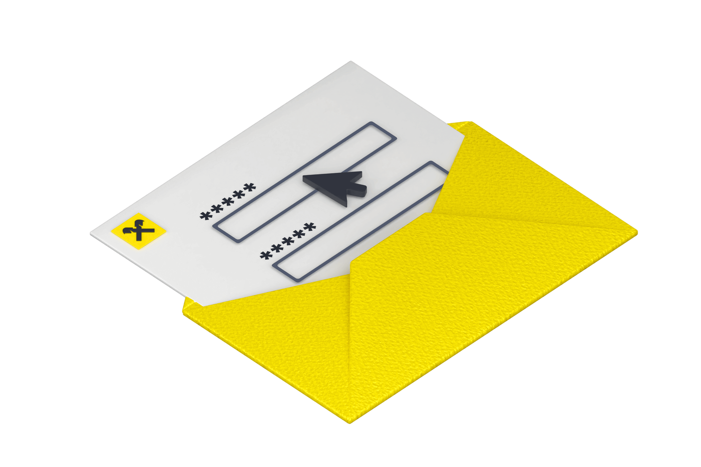 Ein Umschlag mit einer sicheren Login-Karte mit dem Raiffeisen-Logo, das für sichere Finanztransaktionen und Datenschutz steht.