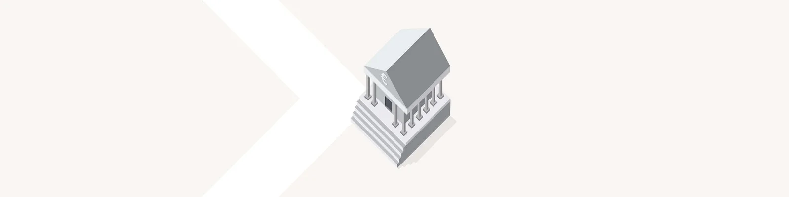 Eine isometrische Illustration eines Bankgebäudes mit Säulen und Dreiecksdach.