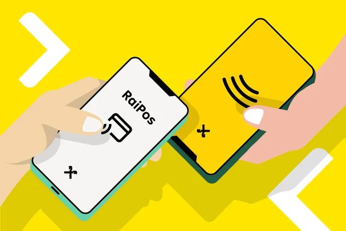 Two mobile phones performing a contactless payment via SoftPOS