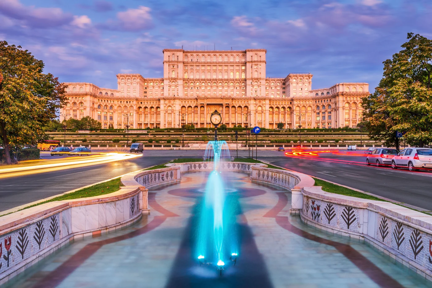 Bucharest, Romania. The Palace of the Parliament at sunrise.