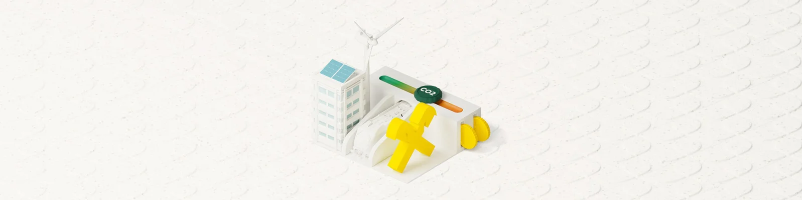 A conceptual illustration showcasing sustainable energy solutions, including solar panels, wind turbines, and CO2 reduction. The design emphasizes eco-friendly technology and innovation in urban environments