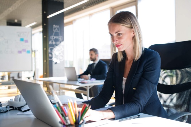 woman working on laptop